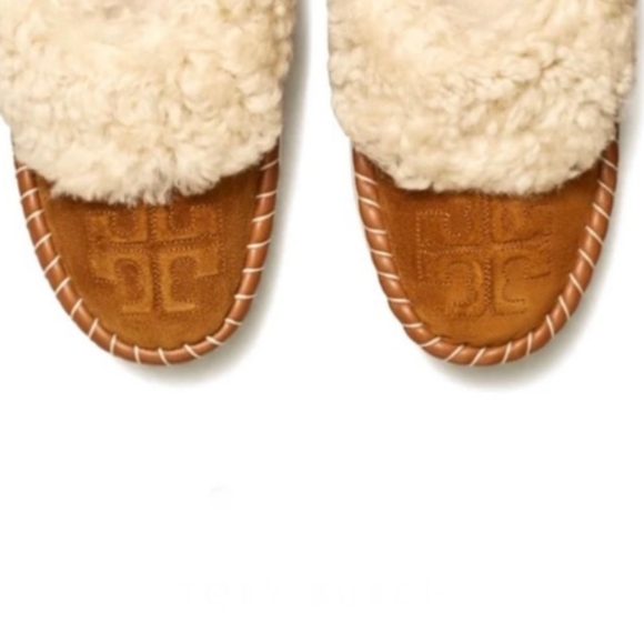 TORY BURCH Toasted Caramel Shearling Slippers NEW! Size 9.5 - Picture 7 of 12